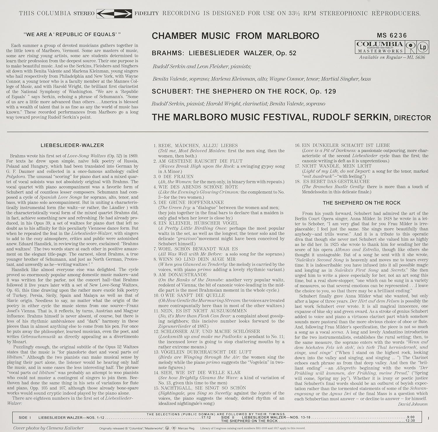 Brahms: Liebeslieder Walzer, Op. 52 / Schubert: The Shepherd On The Rock, Op. 129 - Vinyl- Various Artists