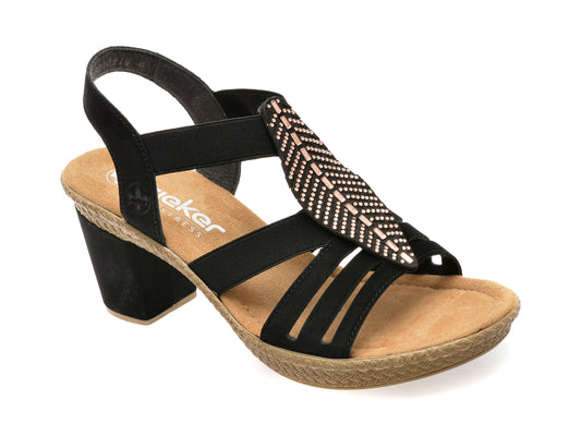 Sandale RIEKER negre, 66526, din piele ecologica