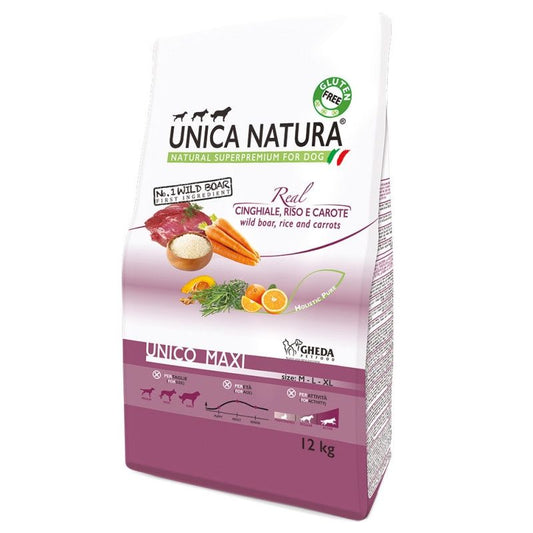 Hrana Uscata Natura Unica Caini Talie Mare cu Mistret, Orez Si Morcovi, 12 kg