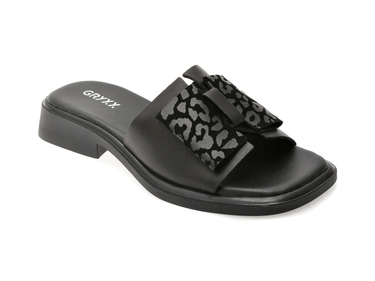 Papuci GRYXX negri, 6A038, din piele naturala