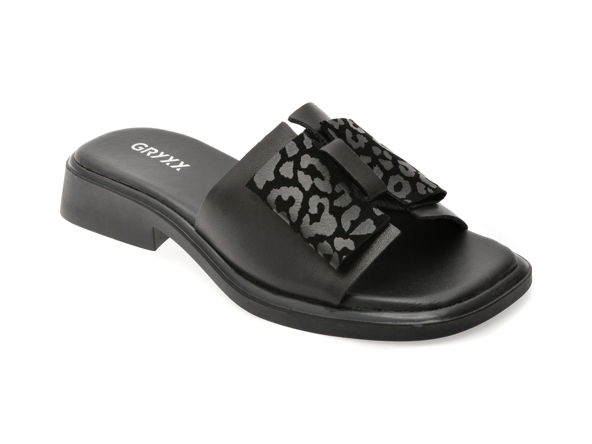 Papuci GRYXX negri, 6A038, din piele naturala