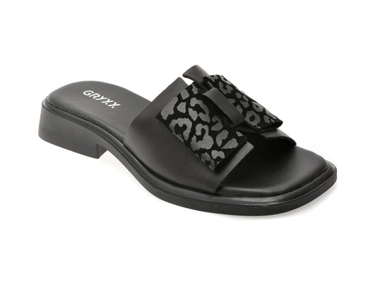 Papuci GRYXX negri, 6A038, din piele naturala