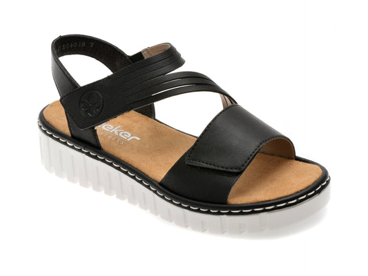 Sandale RIEKER negre, V1364, din piele ecologica