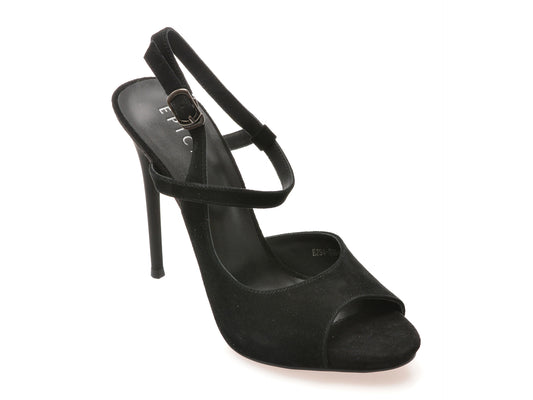 Sandale elegante EPICA negre, E294, din piele intoarsa