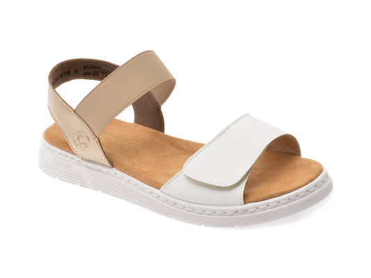 Sandale RIEKER albe, V9161, din piele naturala