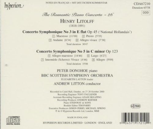 Litolff: Concerto Symphonique No 3 In E Flat Major / Concerto Symphonique No 5 In C Minor (First Recording)- Peter Donohoe, BBC Scottish Symphony Orchestra, Andrew Litton