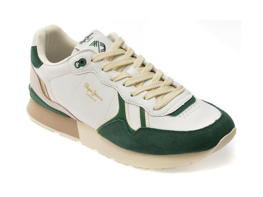 Pantofi sport PEPE JEANS albi, BRIT IVY, din piele ecologica
