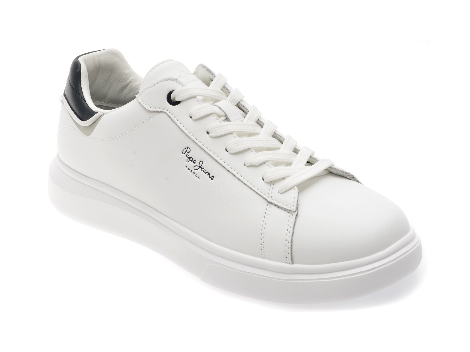 Pantofi sport PEPE JEANS albi, EATON ONE, din piele naturala