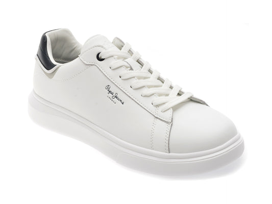 Pantofi sport PEPE JEANS albi, EATON ONE, din piele naturala