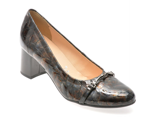 Pantofi IMAGE negri, 6360, din piele croco