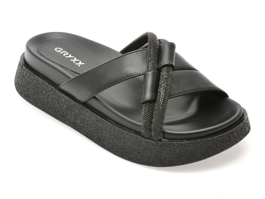 Papuci GRYXX negri, 1350H13, din piele naturala