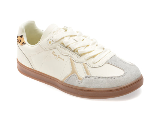 Pantofi sport PEPE JEANS albi, BALL FUN, din piele naturala