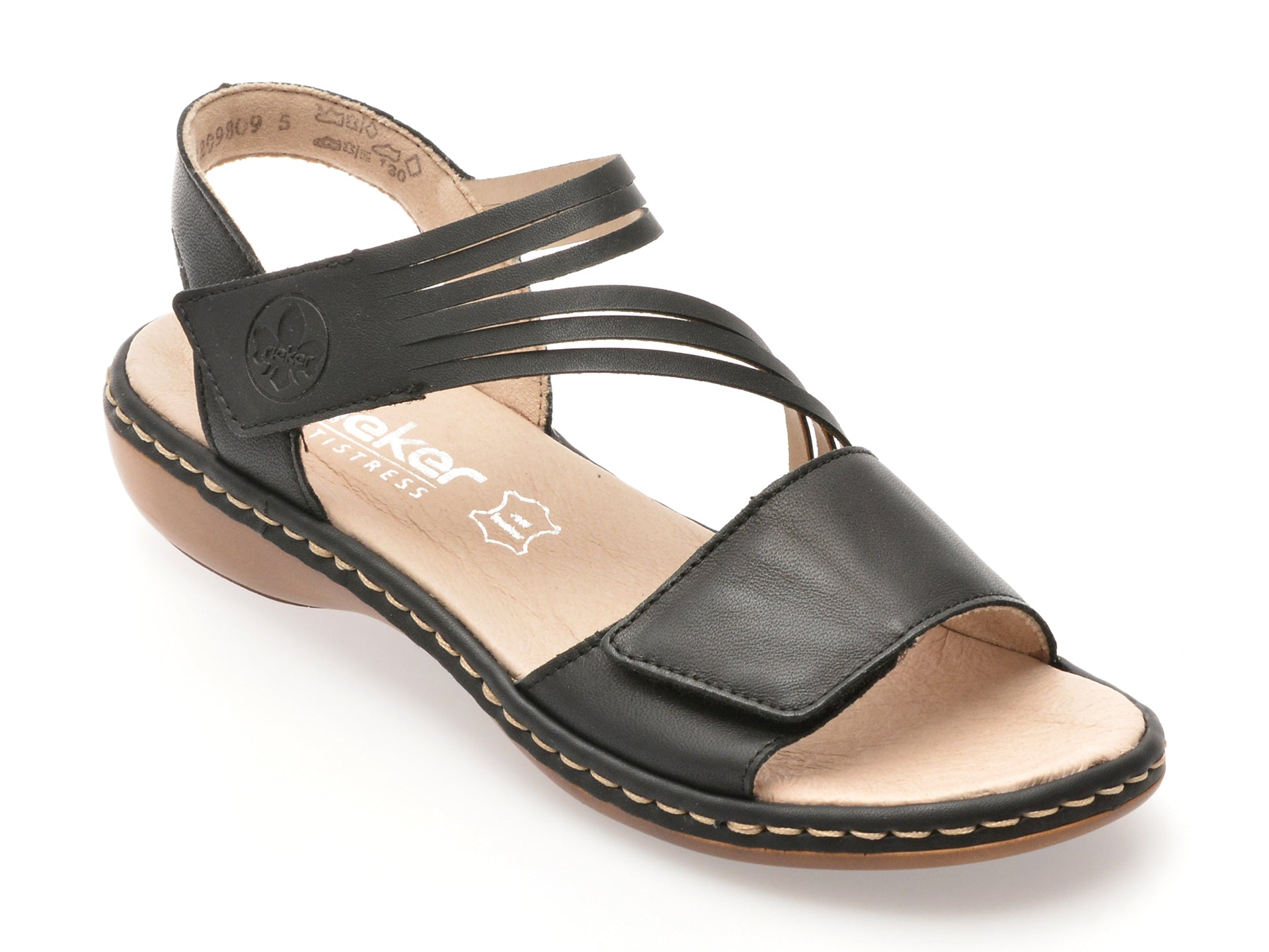 Sandale RIEKER negre, 65964, din piele naturala