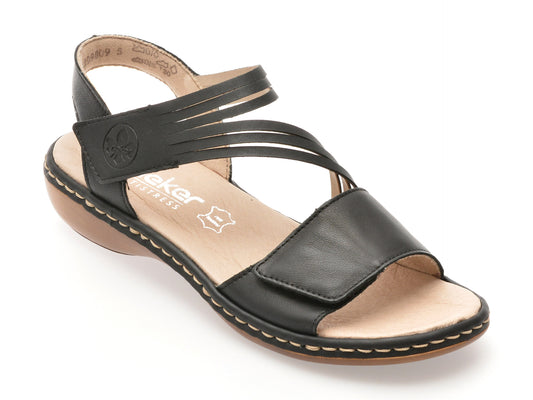 Sandale RIEKER negre, 65964, din piele naturala