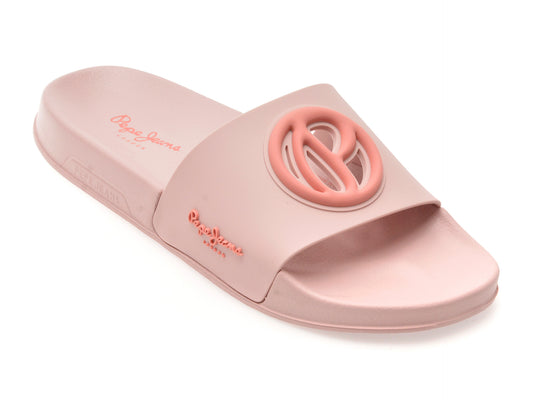 Papuci PEPE JEANS roz, SLIDER BRAND, din pvc