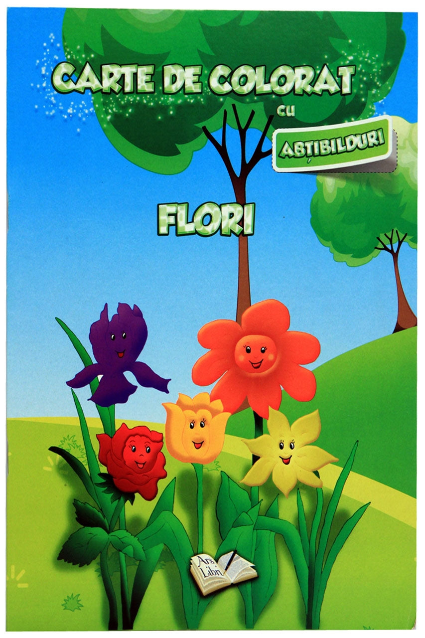 Carte de colorat cu abtibilduri - Flori 