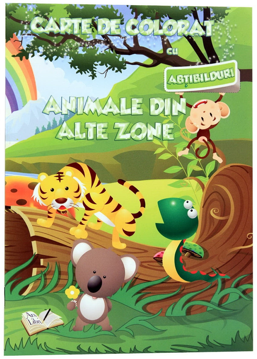 Carte de colorat cu abtibilduri - Animale din alte zone 