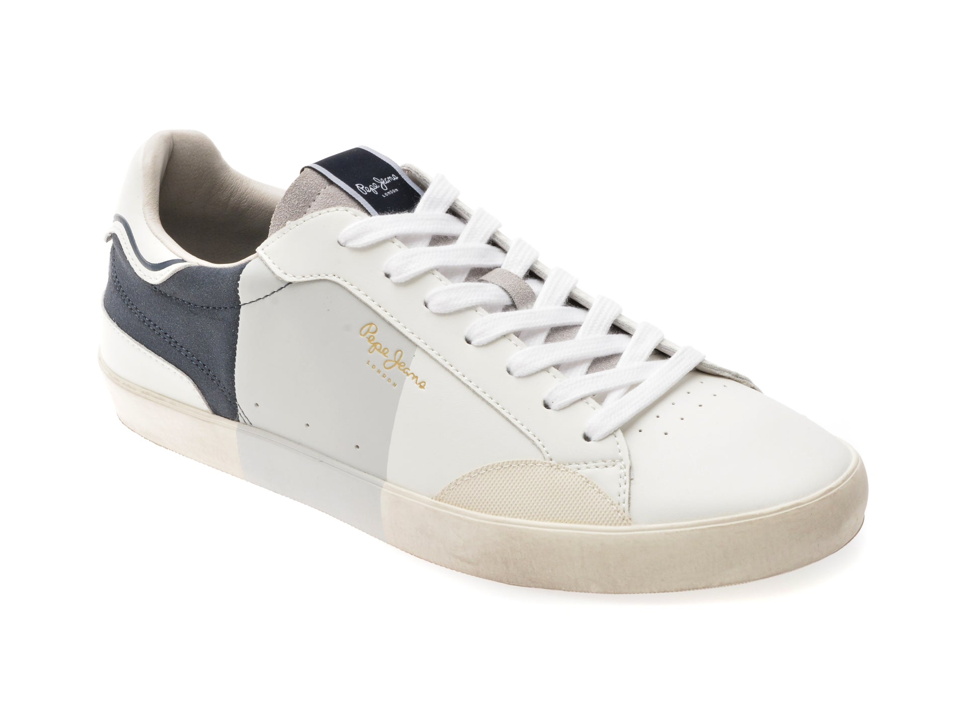 Pantofi sport PEPE JEANS albi, LANE PRINT, din piele naturala