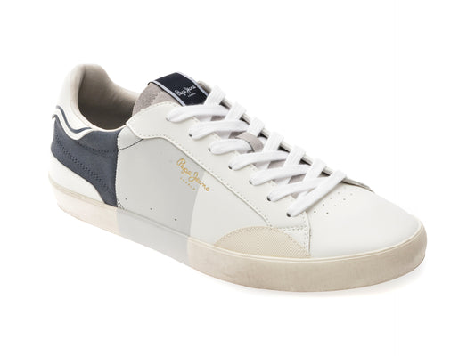Pantofi sport PEPE JEANS albi, LANE PRINT, din piele naturala