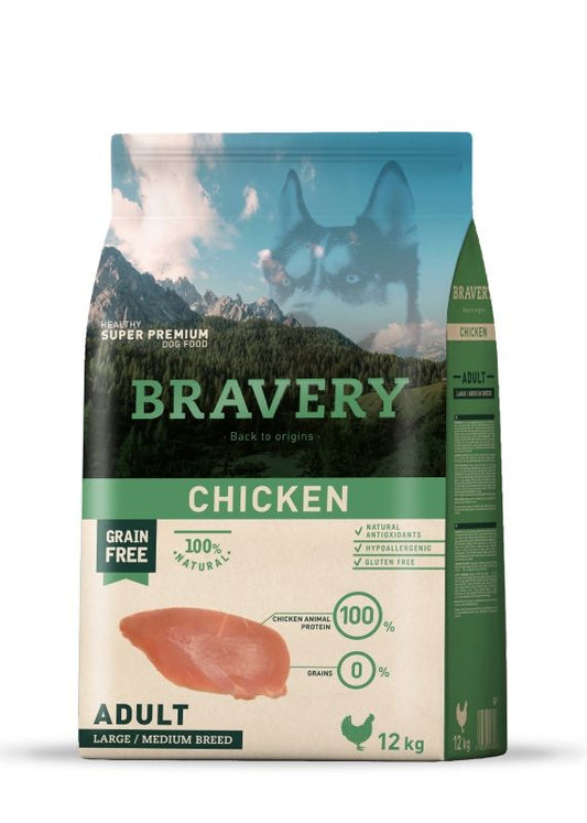 Hrana Uscata Caini, Bravery Dog, Large-Medium Adult, Pui, 12 kg