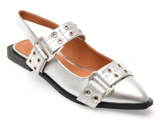 Pantofi EPICA argintii, EB665, din piele naturala