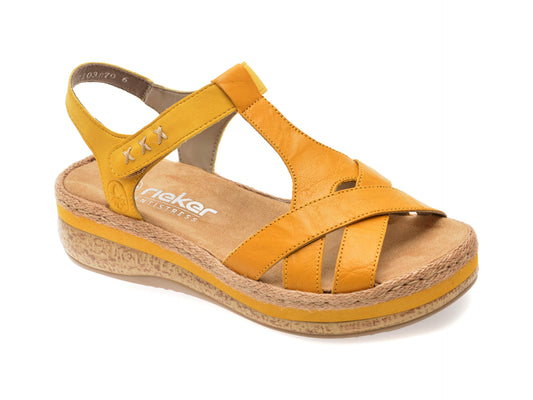 Sandale RIEKER galbene, V0919, din piele naturala