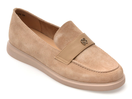 Mocasini EPICA nude, 1313G12, din piele intoarsa
