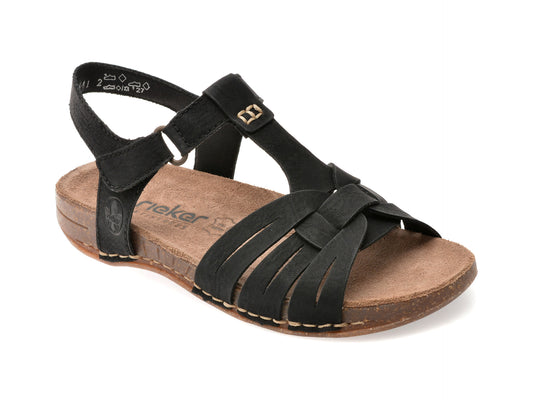 Sandale RIEKER negre, 61461, din piele ecologica