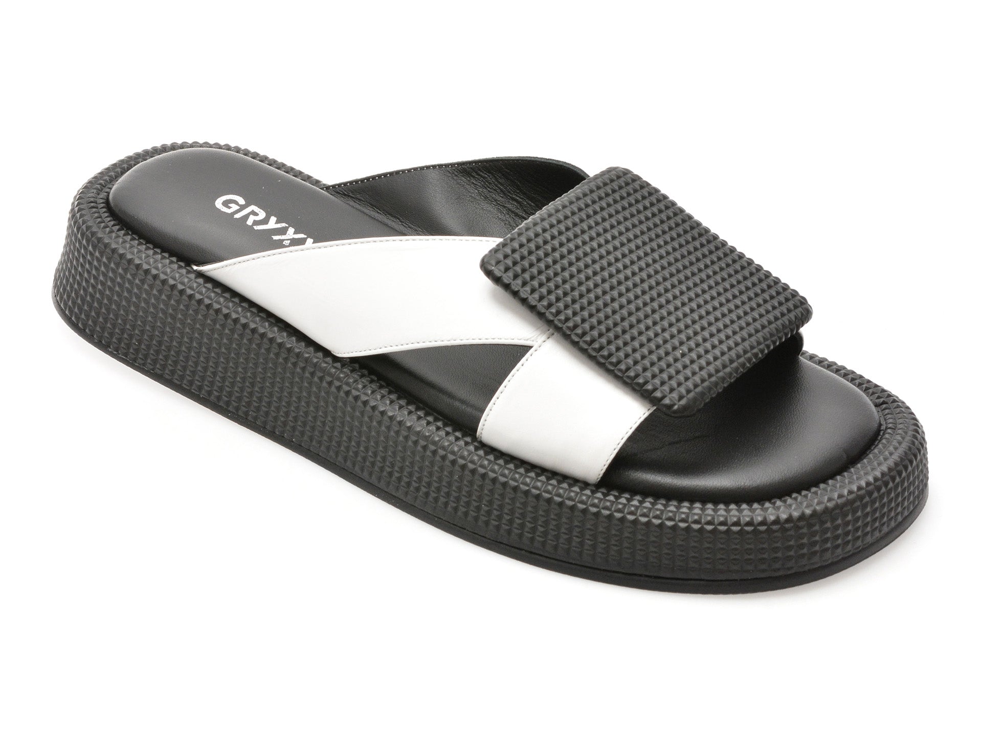 Papuci GRYXX alb-negru, 3154248, din piele naturala