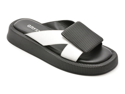 Papuci GRYXX alb-negru, 3154248, din piele naturala