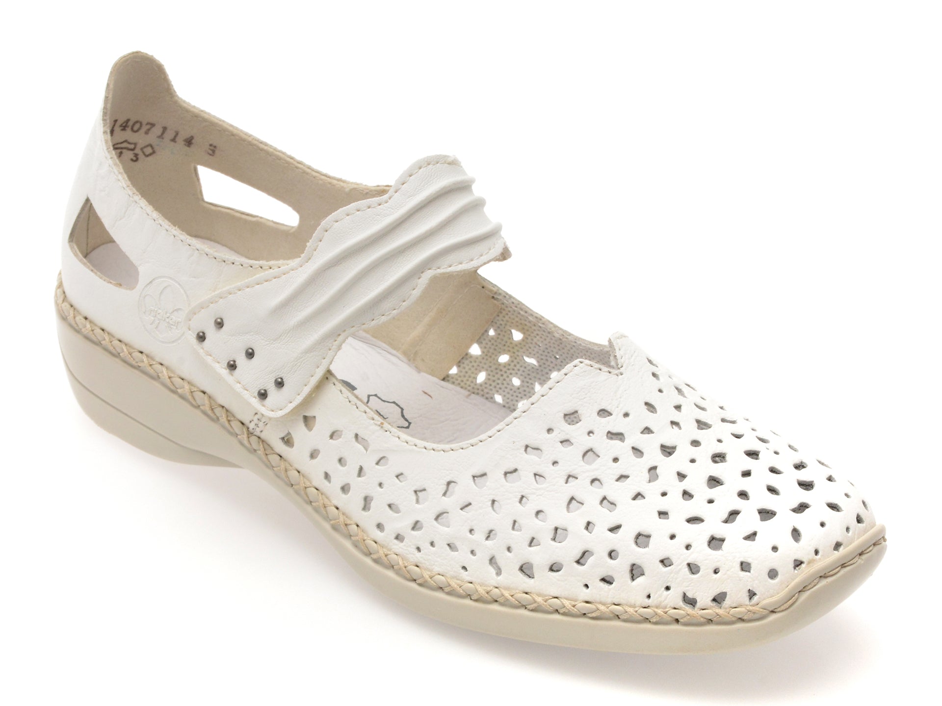 Pantofi RIEKER albi, 41399, din piele naturala