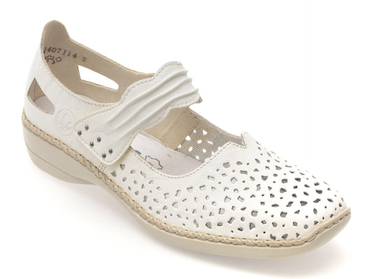 Pantofi RIEKER albi, 41399, din piele naturala