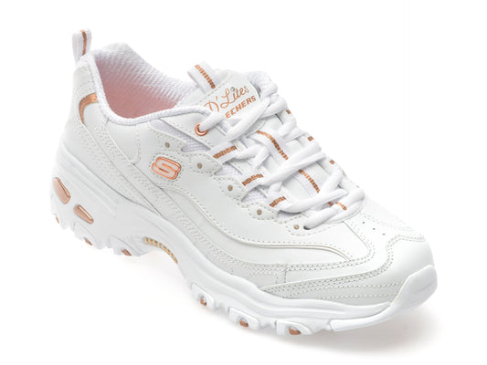 Pantofi sport SKECHERS albi, D LITES, din piele ecologica