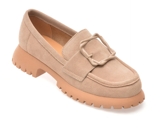 Mocasini EPICA nude, V856C15, din piele intoarsa