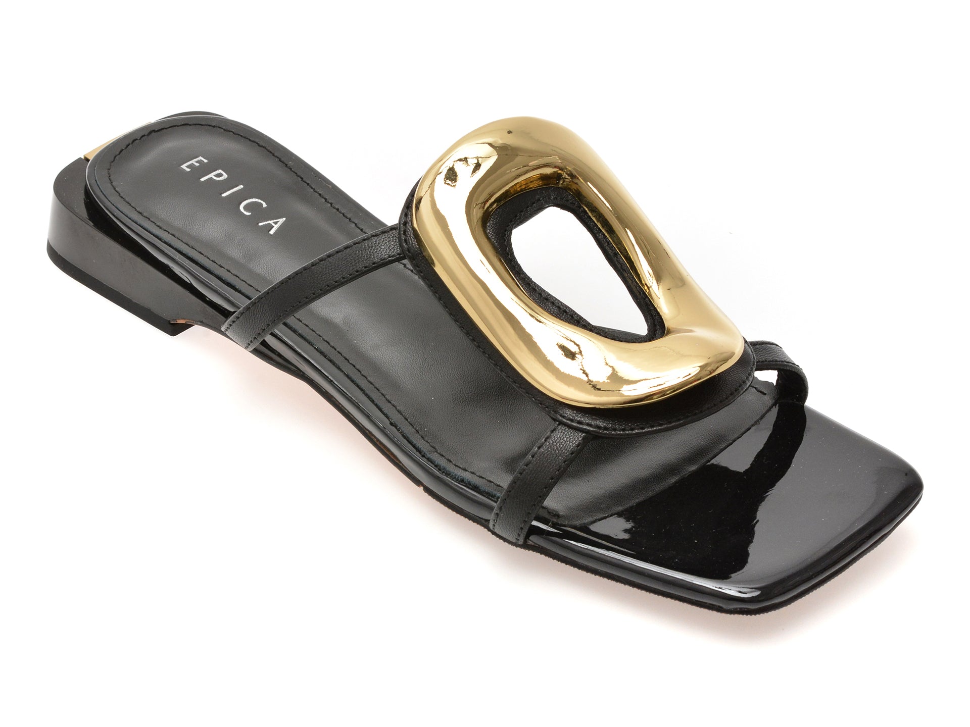 Papuci EPICA negri, LD976, din piele naturala