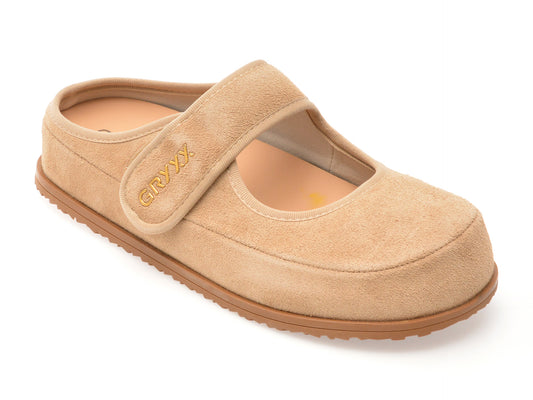 Papuci GRYXX bej, 25905, din piele intoarsa