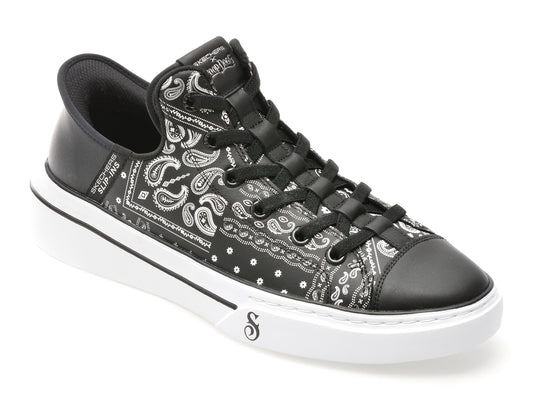 Pantofi sport SKECHERS alb-negru, SNOOP ONE, din piele naturala