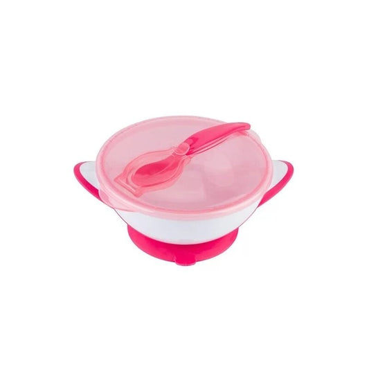 Castron cu ventuza si lingurita, BabyOno, Fara BPA, 300 ml, 6 luni+, Roz