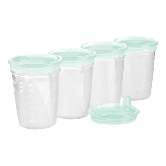 Set 4 recipiente, BabyOno, Pentru pastrare si congelare lapte matern/alte alimente, Reutilizare multipla, 200 ml, Verde