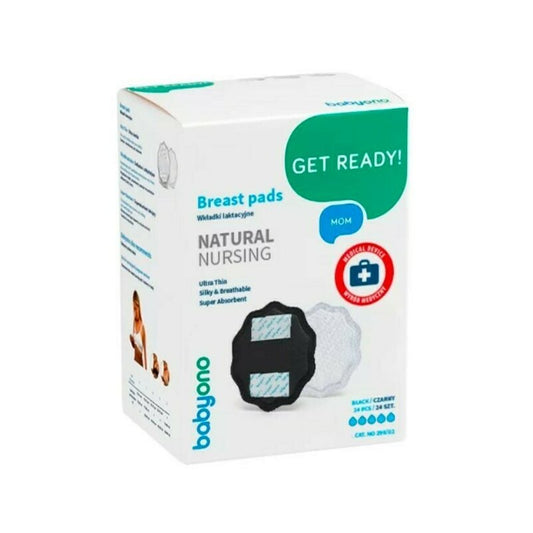 Tampoane san, BabyOno, natural nursing 24 bucati/ cutie, Anatomice, Strat exterior impermeabil, Negru