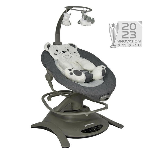 Balansoar, Bebe Stars, Swing, 2 in 1, Rotire 360 grade, Electric, Cu 6 moduri de leganare, Cu 5 trepte de viteza, Cu 3 pozitii de inclinare, Cu jucarii, Cu melodii, Pana la 13 kg, Confom cu EN62115, EN12790, Grey