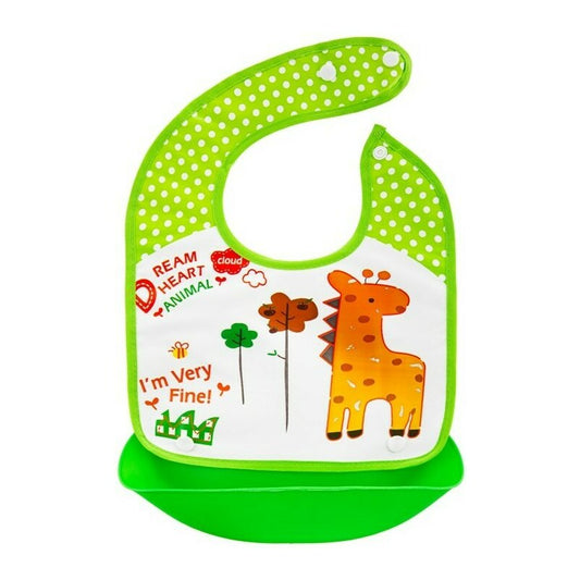 Baveta impermeabila, Bocioland, Giraffe, Cu buzunar detasabil, Dimensiune 21x21 cm, Verde