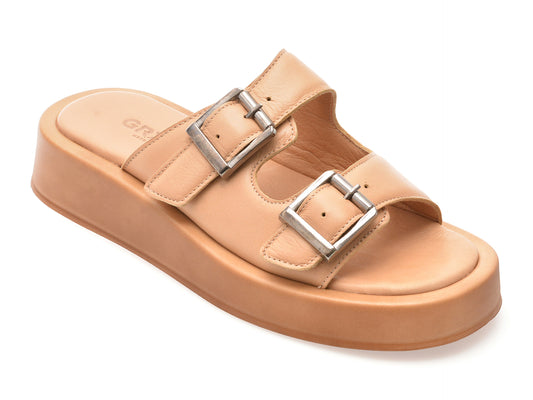 Papuci GRYXX nude, 5009, din piele naturala