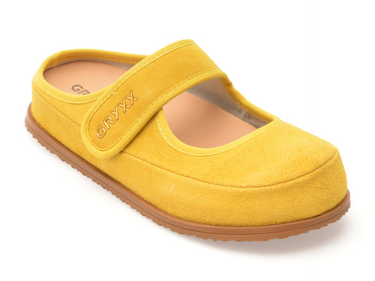 Papuci GRYXX galbeni, 25905, din piele intoarsa