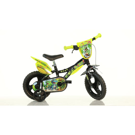 Bicicleta cu pedale, Dino Bikes, Dinozaur T-Rex, Cu roti ajutatoare, 12 inch, Pana la 40 kg, 3 ani+, Multicolor