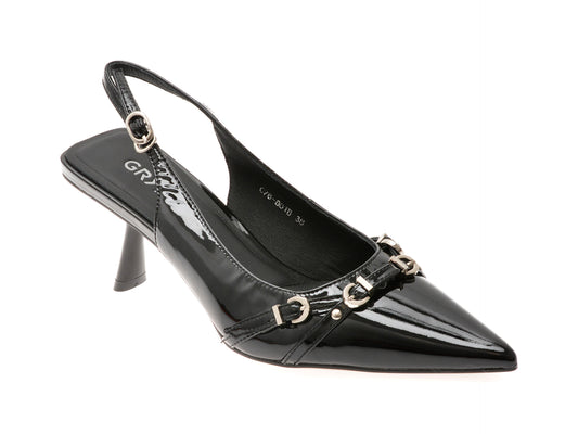 Pantofi eleganti GRYXX negri, C76, din piele naturala lacuita