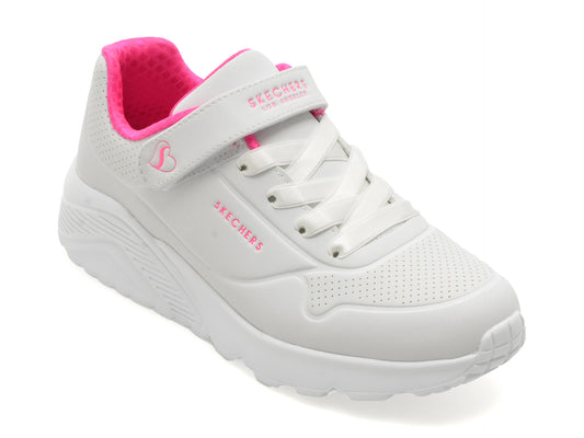 Pantofi sport SKECHERS albi, UNO LITE, din piele ecologica