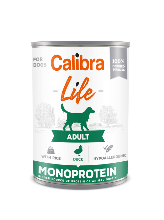 Calibra Dog Life Adult Duck with Rice 400 g, conserva