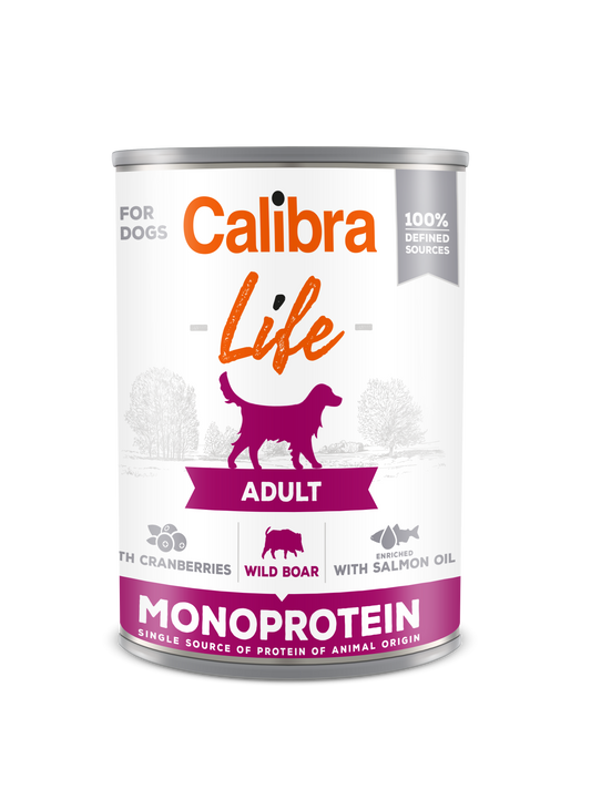 Calibra Dog Life Adult Wild Boar with Cranberries 400 g, conserva