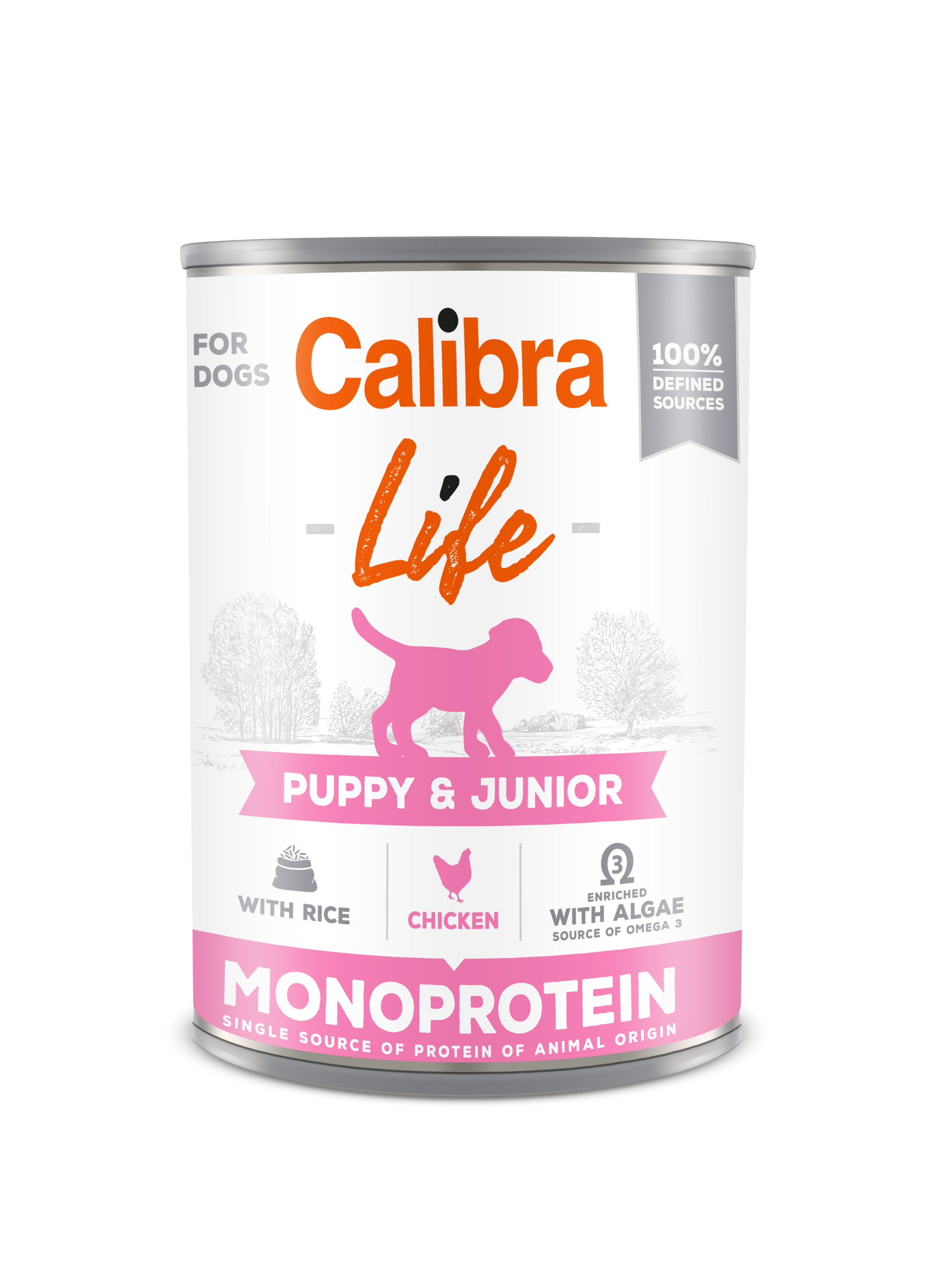 Calibra Dog Life Puppy & Junior, Chicken & Rice 400 g, conserva
